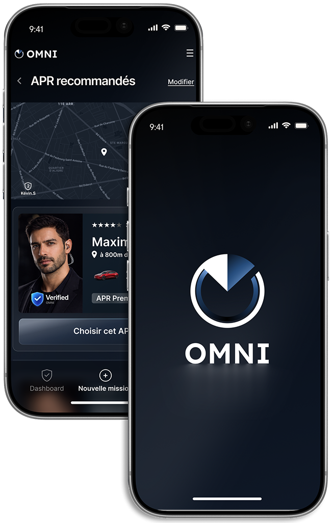 Schermata dell’app Omni che mostra una richiesta di protezione ravvicinata